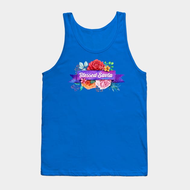 Blessed Savta Floral Design with Watercolor Roses Tank Top by g14u